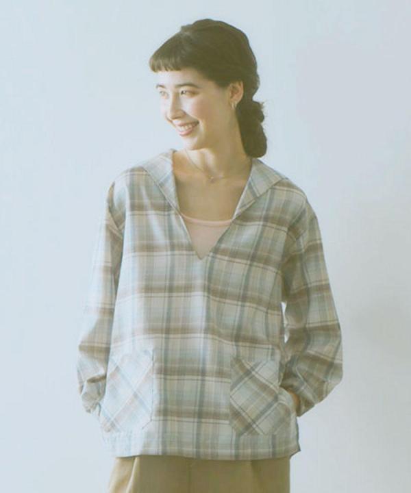 frosted twill check　セーラーカラープルオーバー