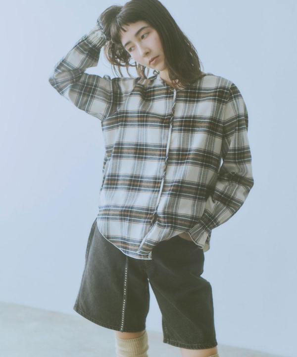 cotton viera tartan check　Vネックブラウス