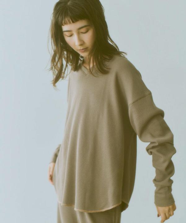 organic waffle  Vネック2wayプルオーバー
