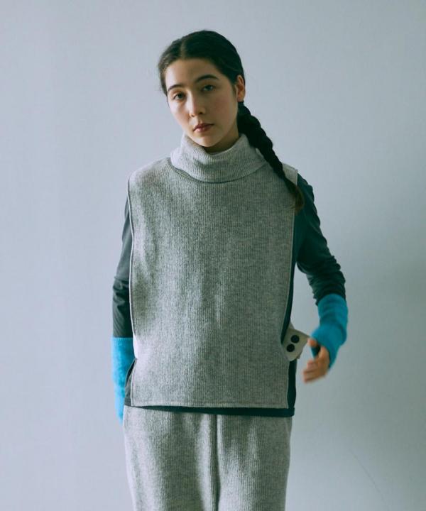 wool cotton rib ハイネックベスト