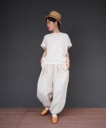 STRIPE GATHER WIDE PANTS