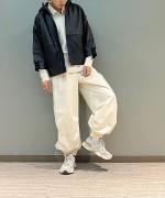 高密度60/1サテン近江晒パラシュートパンツ