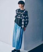オンブレチェック　衿フリルブラウス
