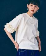 インディゴ天竺×ピグメントダイ　袖フリルTシャツ
