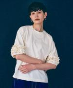 インディゴ天竺×ピグメントダイ　袖フリルTシャツ