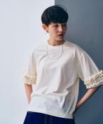 インディゴ天竺×ピグメントダイ　袖フリルTシャツ
