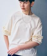 インディゴ天竺×ピグメントダイ　袖フリルTシャツ