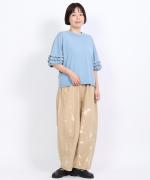 インディゴ天竺×ピグメントダイ　袖フリルTシャツ