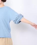 インディゴ天竺×ピグメントダイ　袖フリルTシャツ