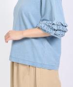 インディゴ天竺×ピグメントダイ　袖フリルTシャツ