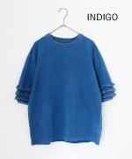 インディゴ天竺×ピグメントダイ　袖フリルTシャツ