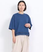 インディゴ天竺×ピグメントダイ　裾フリルTシャツ