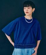 インディゴ天竺×ピグメントダイ　裾フリルTシャツ
