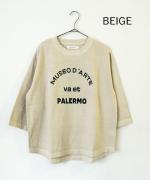 シングルジャージー ピグメント加工　6分袖プリントTシャツ