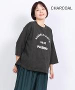 シングルジャージー ピグメント加工　6分袖プリントTシャツ
