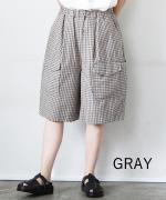 ドラムワッシャーポプリンチェック カーゴハーフパンツ