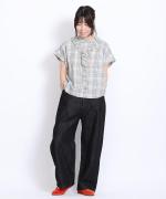 コットンリネンデニム　ワイドパンツ