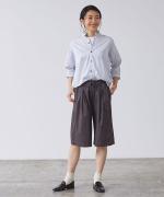 ストライプクロス&ブロードクロス　フリル衿ブラウス