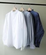 ストライプクロス&アメリカンブロードクロス  フリルブラウス