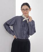 100/2ムジ&ストライプクロス　フロントフリルシャツ