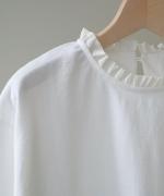 ドライコットン天竺 フリル衿5分袖T