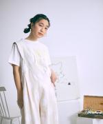 ドットプリントデニム　サロペット