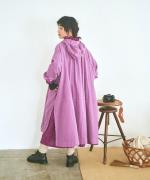 太番手ステッチコットンリネンボイル　フードワンピース