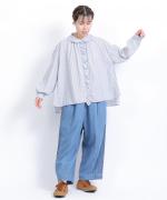 ふわふわストライプ　フリルブラウス
