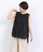 スカラップ刺繍コットンリネンボイル　ノースリーブプルオーバー