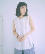 スカラップ刺繍コットンリネンボイル　ノースリーブプルオーバー