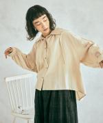 コットンリネン先染ライトキャンバス　フードブラウス