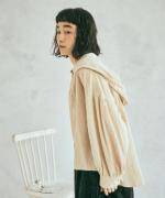 コットンリネン先染ライトキャンバス　フードブラウス