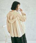 コットンリネン先染ライトキャンバス　フードブラウス