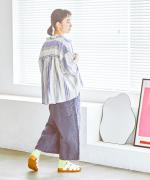 コットンリネンランダムストライプ　シャツ