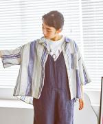 コットンリネンランダムストライプ　シャツ