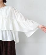 コットンシルクシャンブレー　ケープブラウス