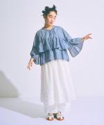 コットンシルクシャンブレー　ケープブラウス