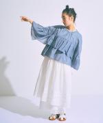 コットンシルクシャンブレー　ケープブラウス