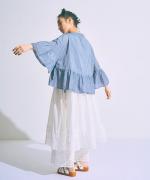 コットンシルクシャンブレー　ケープブラウス
