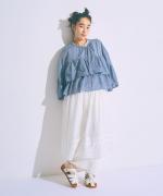 コットンシルクシャンブレー　ケープブラウス