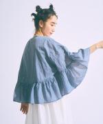 コットンシルクシャンブレー　ケープブラウス