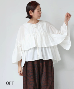 コットンシルクシャンブレー　ケープブラウス