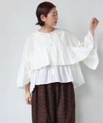 コットンシルクシャンブレー　ケープブラウス
