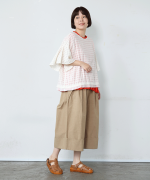 コットンリネンキャンブリック　ワイド7分丈パンツ