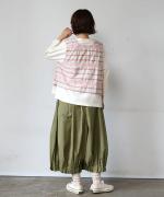 コットンリネンライトチノ　8分丈裾タックパンツ