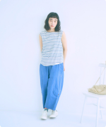 スープレコットンボーダー天竺　裾ラウンドタンクトップ【SALE】