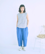 スープレコットンボーダー天竺　裾ラウンドタンクトップ【SALE】