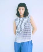 スープレコットンボーダー天竺　裾ラウンドタンクトップ【SALE】