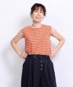スープレコットンボーダー天竺　裾ラウンドタンクトップ【SALE】