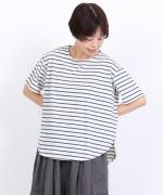 スープレコットンボーダー天竺　裾ラウンド半袖T【SALE】